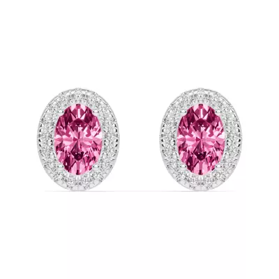Oval Pink Tourmaline Lab Diamond Halo Earrings