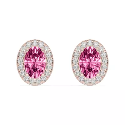 Oval Pink Tourmaline Lab Diamond Halo Earrings