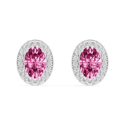 Oval Pink Tourmaline Lab Diamond Halo Earrings