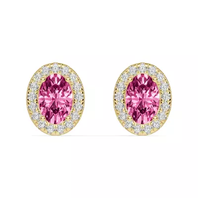 Oval Pink Tourmaline Lab Diamond Halo Earrings