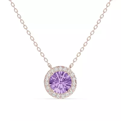Round Amethyst Lab Diamond Halo Pendant