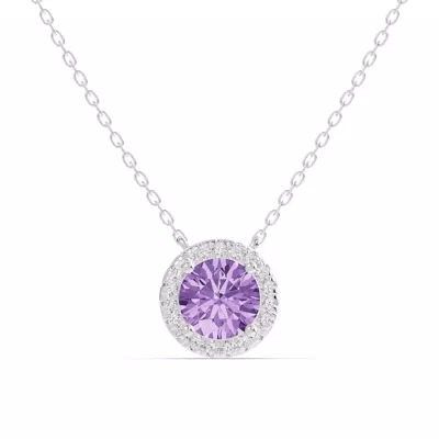 Round Amethyst Lab Diamond Halo Pendant