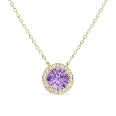 Round Amethyst Lab Diamond Halo Pendant