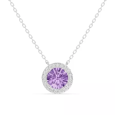 Round Amethyst Lab Diamond Halo Pendant