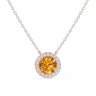 Round Citrine Lab Diamond Halo Pendant