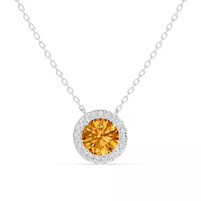 Round Citrine Lab Diamond Halo Pendant