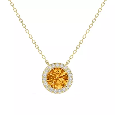 Round Citrine Lab Diamond Halo Pendant