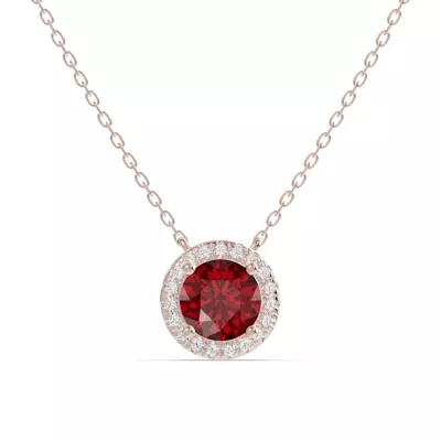 Round Garnet Lab Diamond Halo Pendant