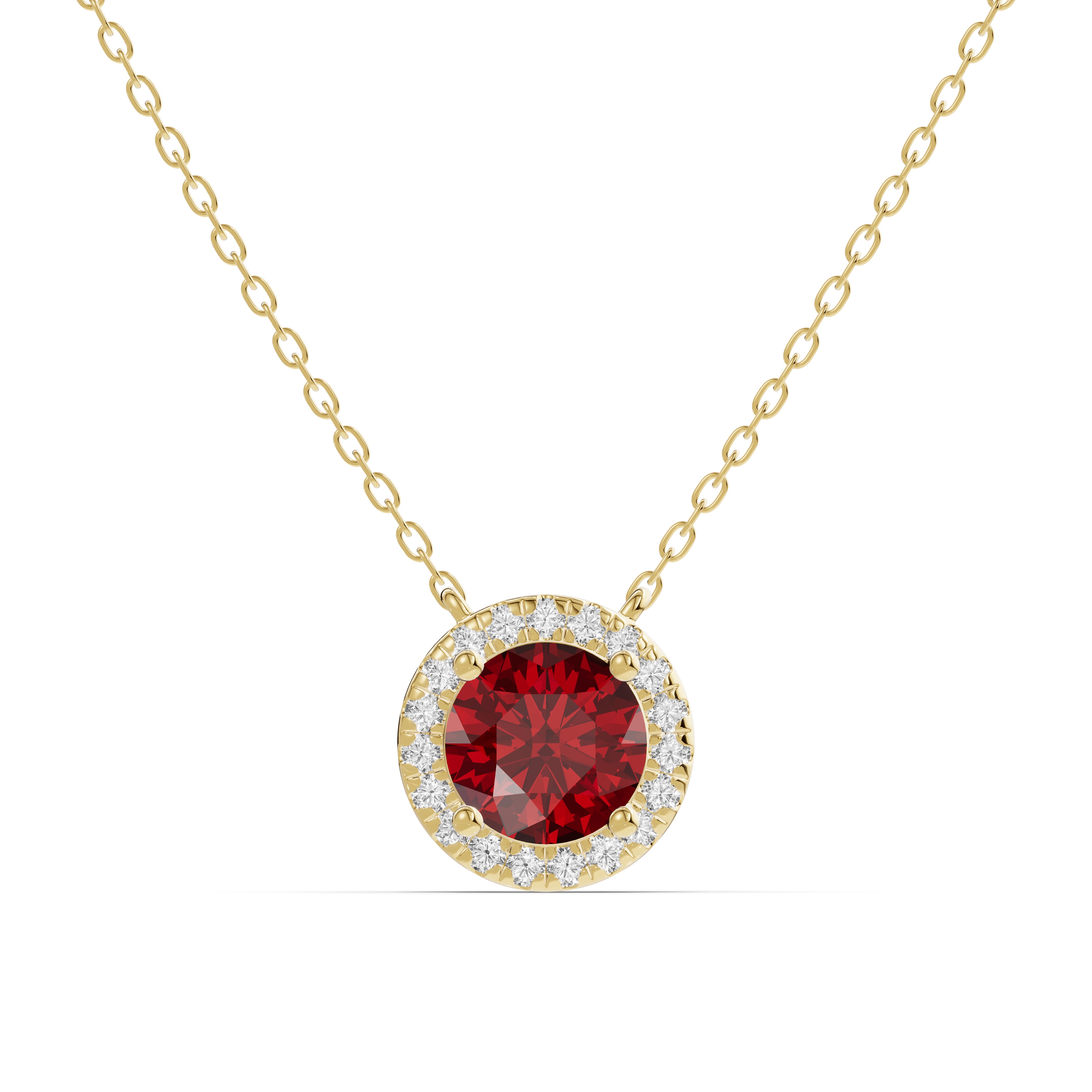 Round Garnet Lab Diamond Halo Pendant
