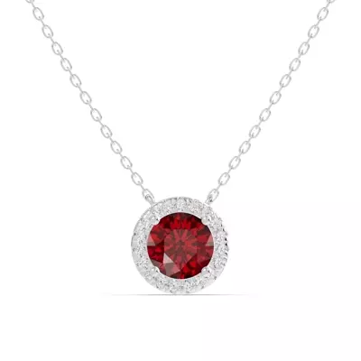 Round Garnet Lab Diamond Halo Pendant