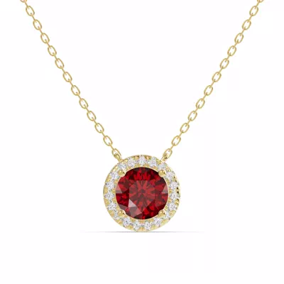 Round Garnet Lab Diamond Halo Pendant