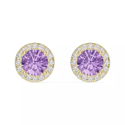 Round Amethyst Lab Diamond Halo Earrings