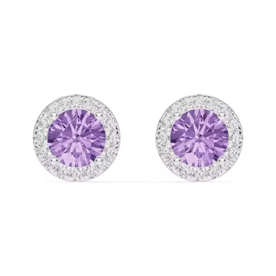 Round Amethyst Lab Diamond Halo Earrings