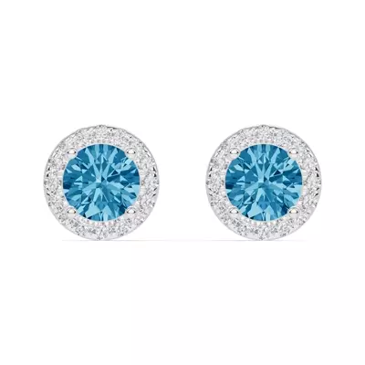 Round Blue Topaz Lab Diamond Halo Earrings
