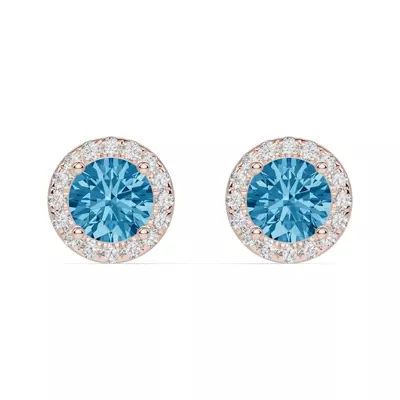Round Blue Topaz Lab Diamond Halo Earrings