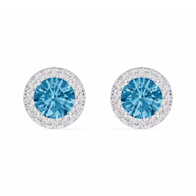 Round Blue Topaz Lab Diamond Halo Earrings