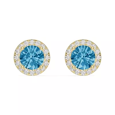 Round Blue Topaz Lab Diamond Halo Earrings