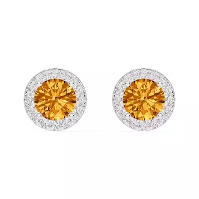 Round Citrine Lab Diamond Halo Earrings
