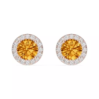Round Citrine Lab Diamond Halo Earrings