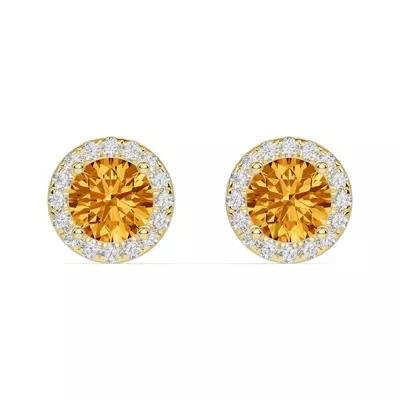 Round Citrine Lab Diamond Halo Earrings