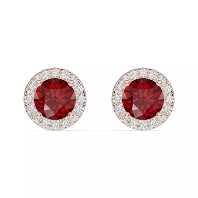 Round Garnet Lab Diamond Halo Earrings