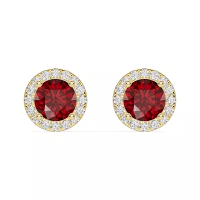 Round Garnet Lab Diamond Halo Earrings