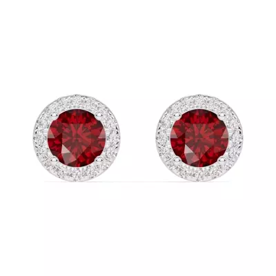 Round Garnet Lab Diamond Halo Earrings