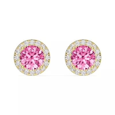 Round Pink Tourmaline Lab Diamond Halo Earrings