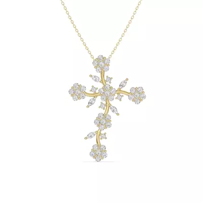 Vine Bloom Cross Lab Diamond Pendant