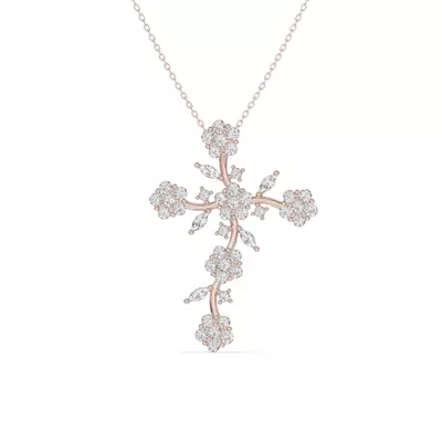 Vine Bloom Cross Lab Diamond Pendant
