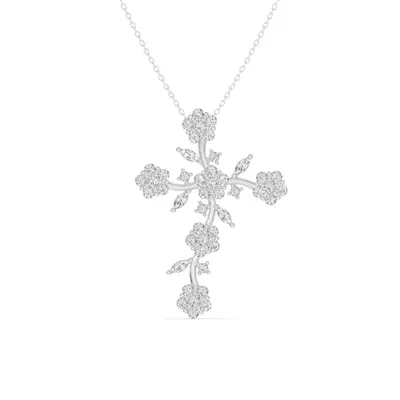 Vine Bloom Cross Lab Diamond Pendant