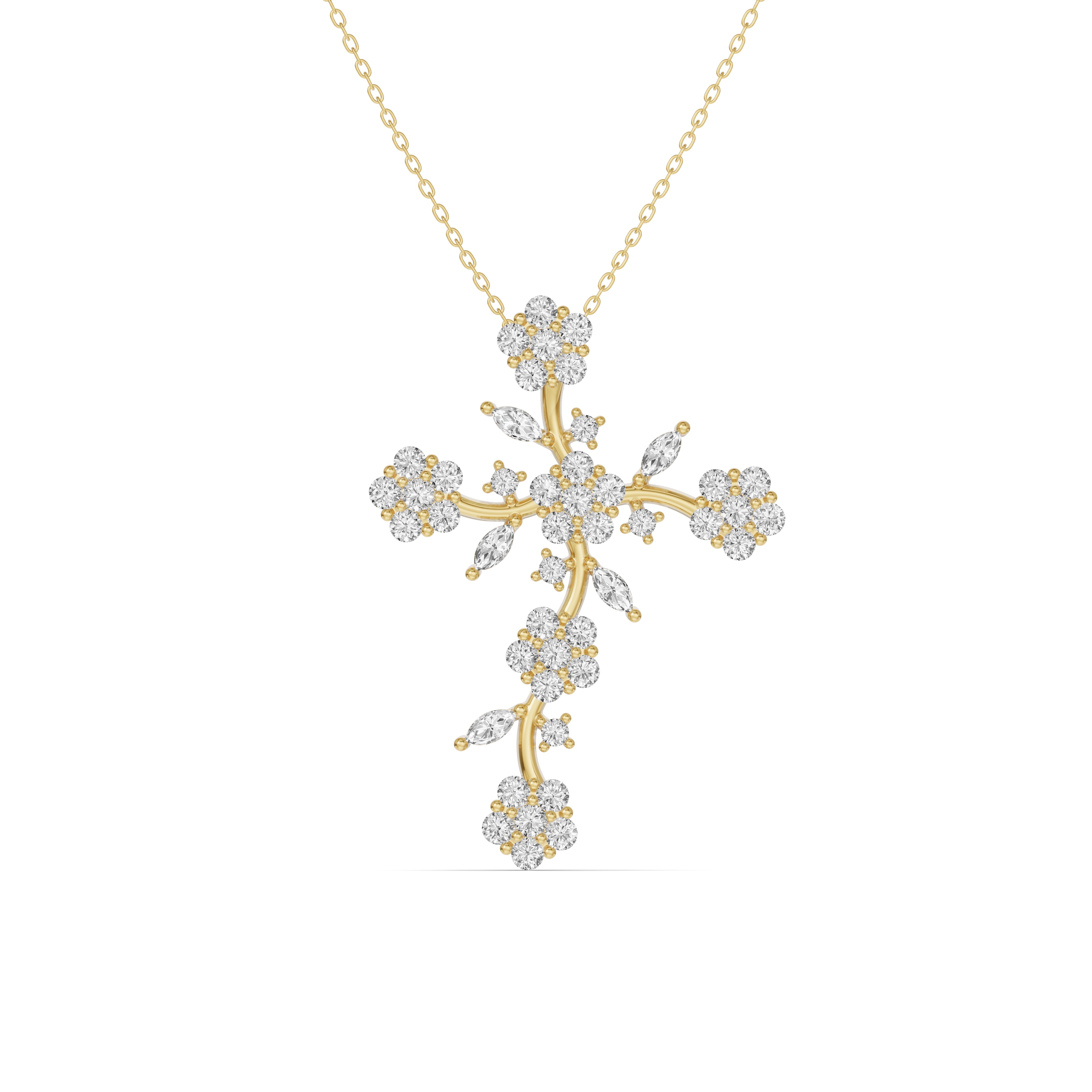 Vine Bloom Cross Diamond Pendant