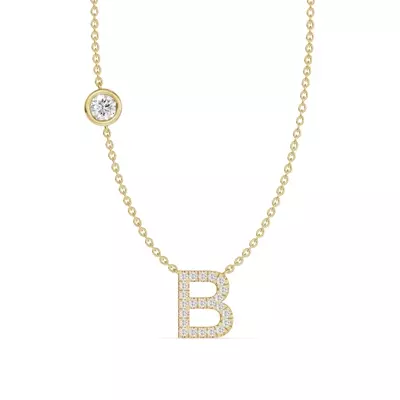 Bezel Diamond Pavé Initial Necklace - B