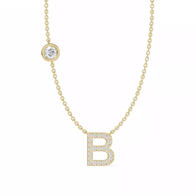 Bezel Diamond Pavé Initial Necklace - B