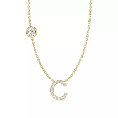 Bezel Lab Diamond Pavé Initial Necklace - C