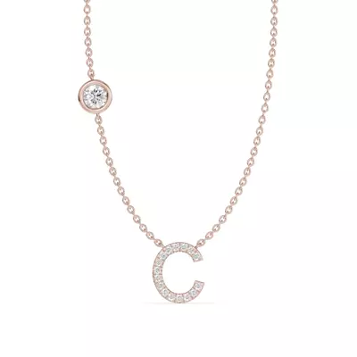 Bezel Diamond Pavé Initial Necklace - C
