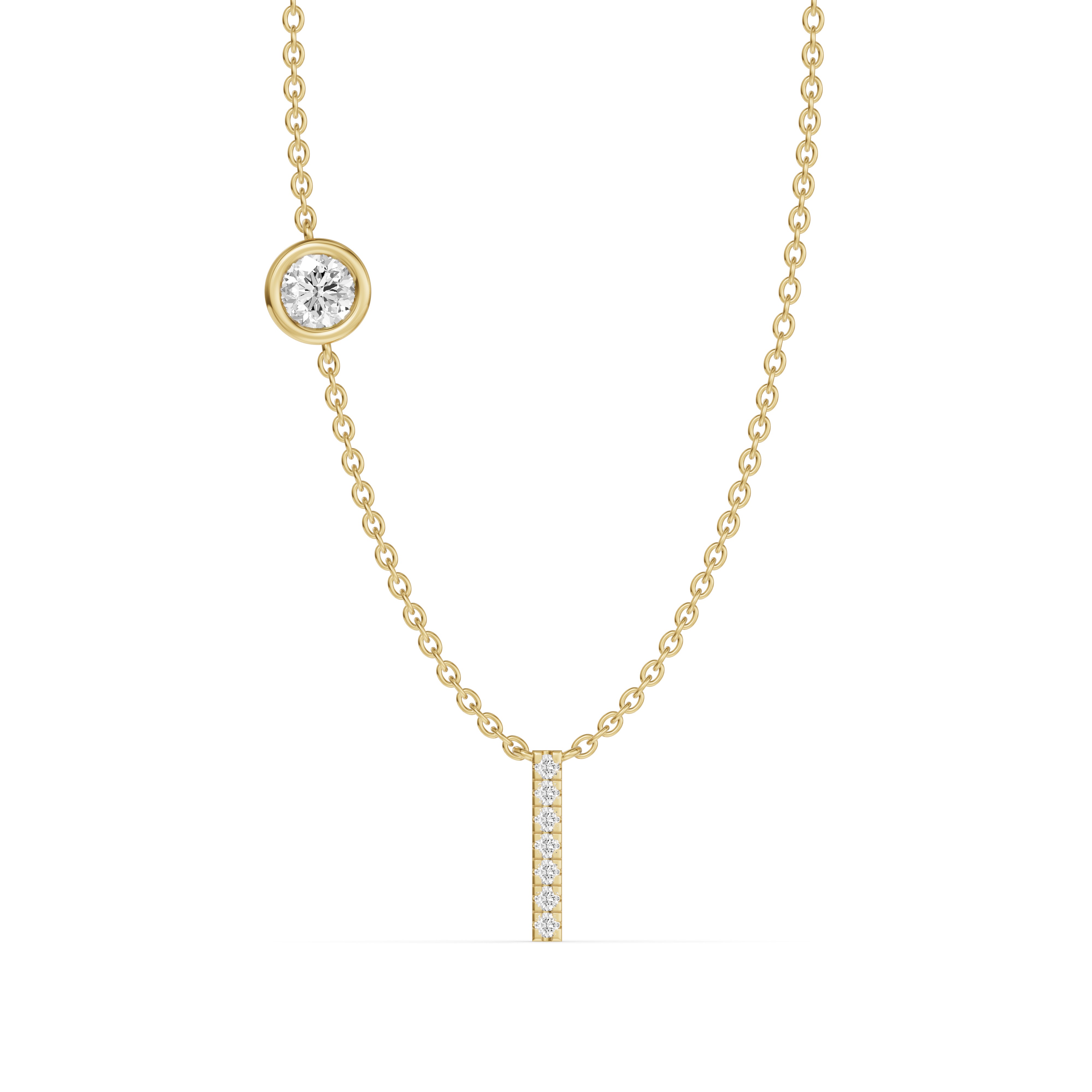 Bezel Diamond Pavé Initial Necklace - I
