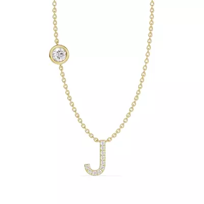 Bezel Lab Diamond Pavé Initial Necklace - J