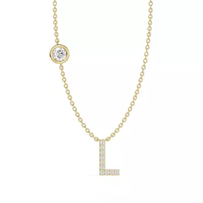 Bezel Diamond Pavé Initial Necklace - L