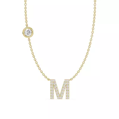 Bezel Diamond Pavé Initial Necklace - M