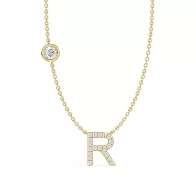 Bezel Lab Diamond Pavé Initial Necklace - R