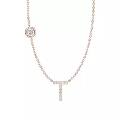Bezel Lab Diamond Pavé Initial Necklace - T