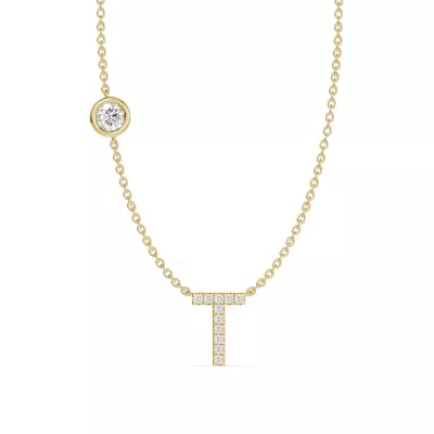 Bezel Diamond Pavé Initial Necklace - T