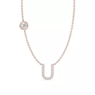 Bezel Diamond Pavé Initial Necklace - U