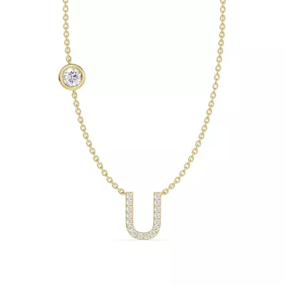 Bezel Lab Diamond Pavé Initial Necklace - U