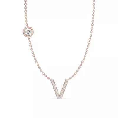Bezel Diamond Pavé Initial Necklace - V