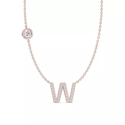 Bezel Diamond Pavé Initial Necklace - W
