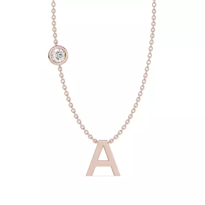 Bezel Diamond Gold Initial Necklace - A