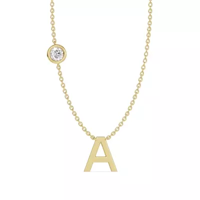 Bezel Lab Diamond Gold Initial Necklace - A