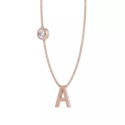 Bezel Diamond Gold Initial Necklace - A